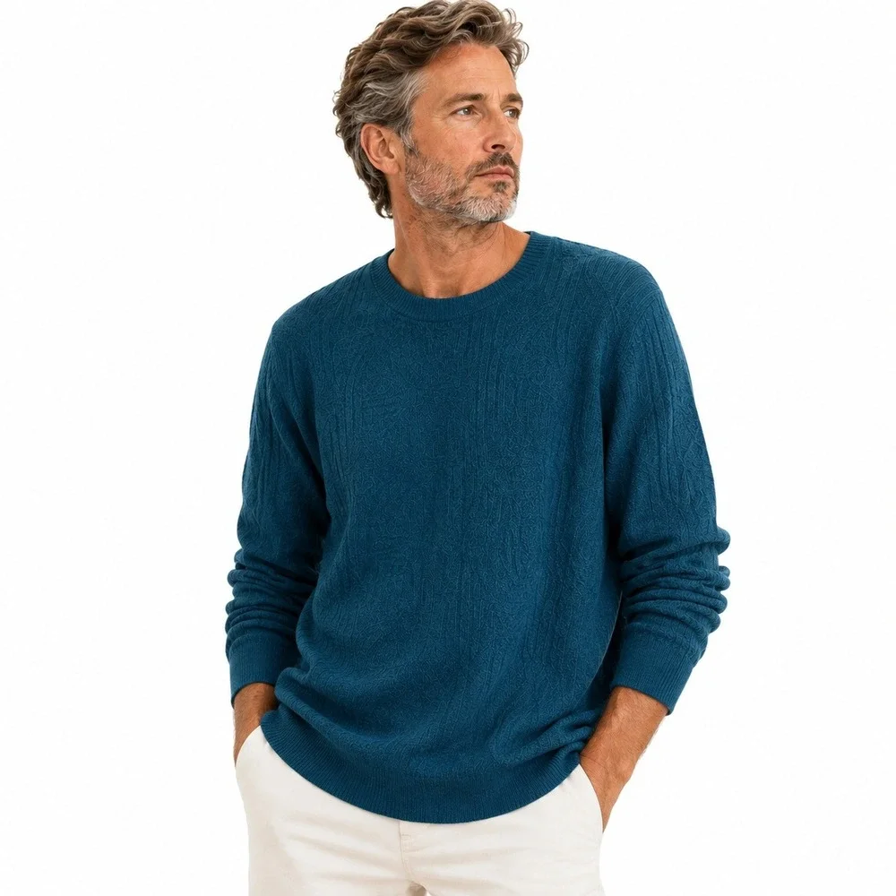 NWT Tasso Elba Textured Knit Pullover Sweater Teal Blue Cashmere Silk Size XXL